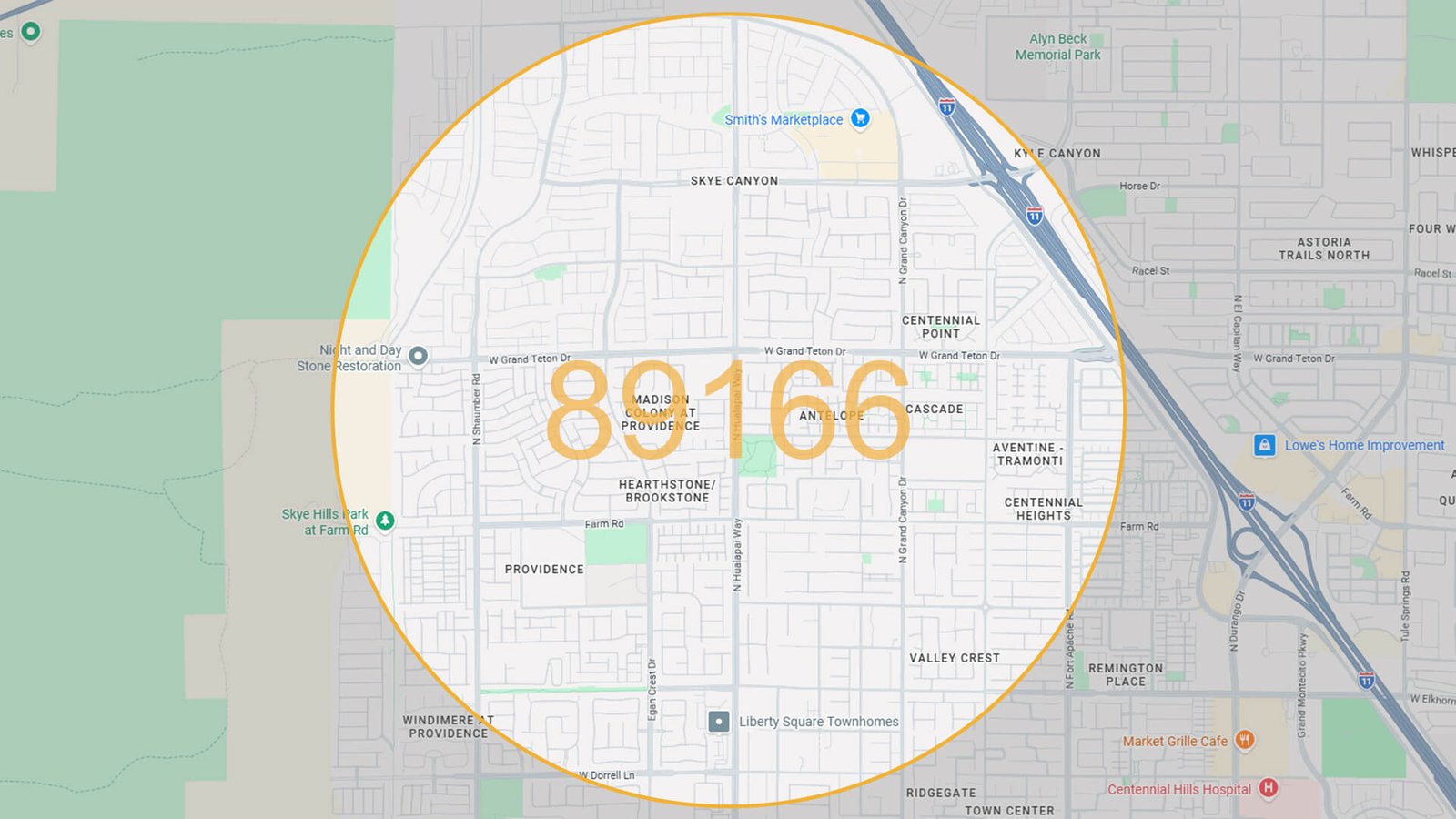 Map of the 89166 delivery area in Las Vegas, Nevada